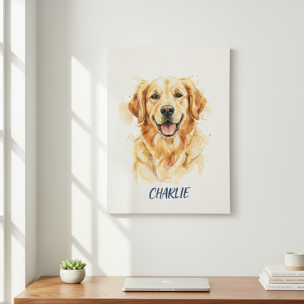 Gallery wrap stretched canvas - Watercolor Golden Retriever Charlie