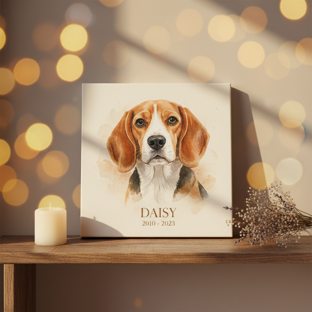 Memorial gallery wrap canvas - Watercolor Beagle Daisy 2010-2023