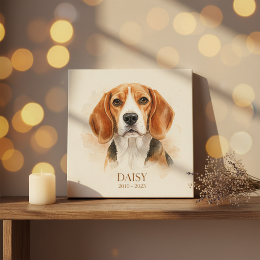 Memorial gallery wrap canvas - Watercolor Beagle Daisy 2010-2023