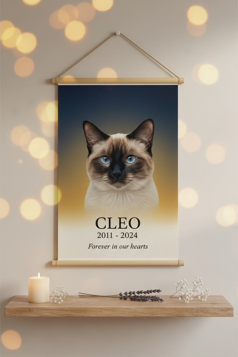 Memorial hanging canvas - Siamese cat Cleo 2011-2024 Forever in our hearts