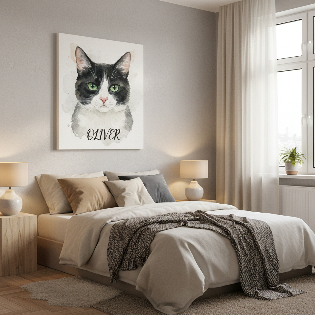 Gallery wrap stretched canvas - Watercolor Tuxedo Cat Oliver