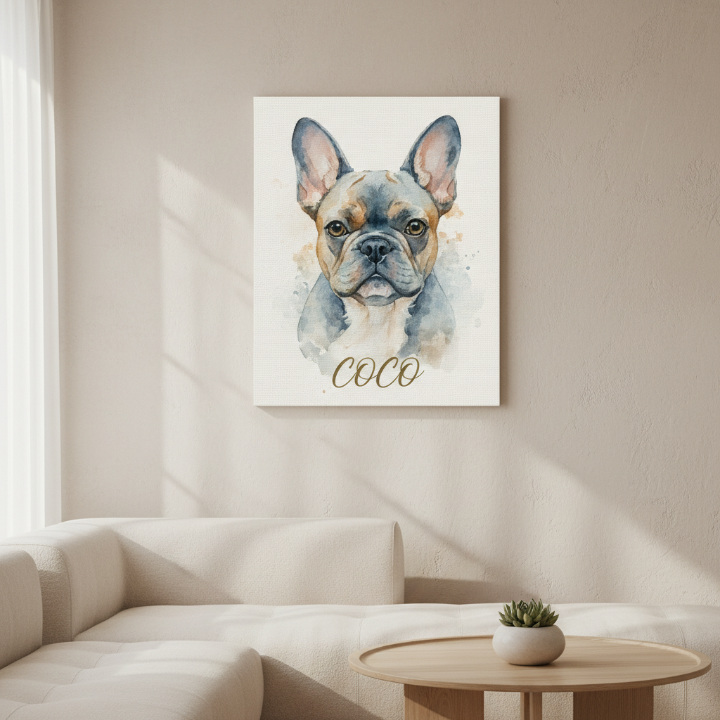 Gallery wrap stretched canvas - Watercolor French Bulldog Coco