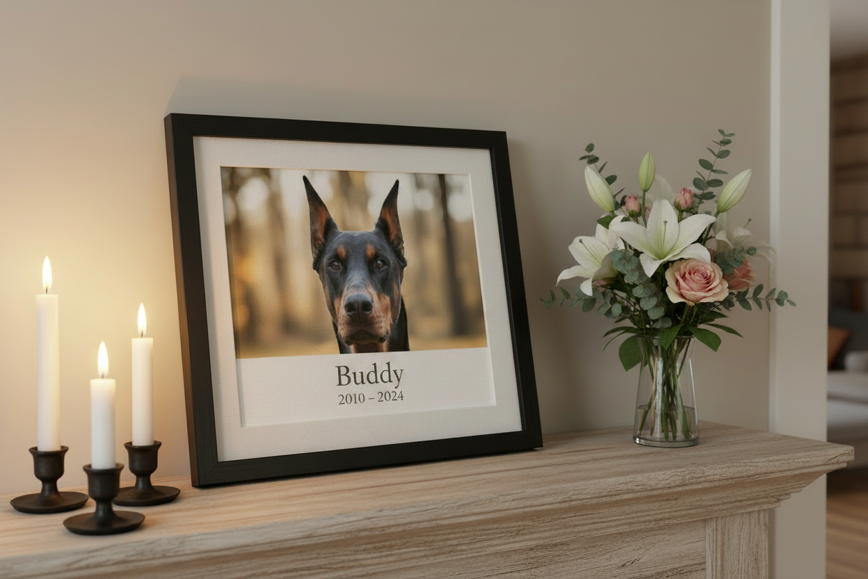 Memorial canvas with name and dates